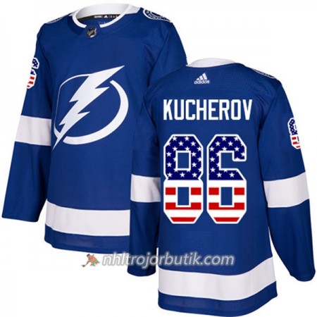 Män Ishockey Tampa Bay Lightning Tröja Nikita Kucherov 86 Adidas 2017-2018 Blå USA Flag Fashion Authentic